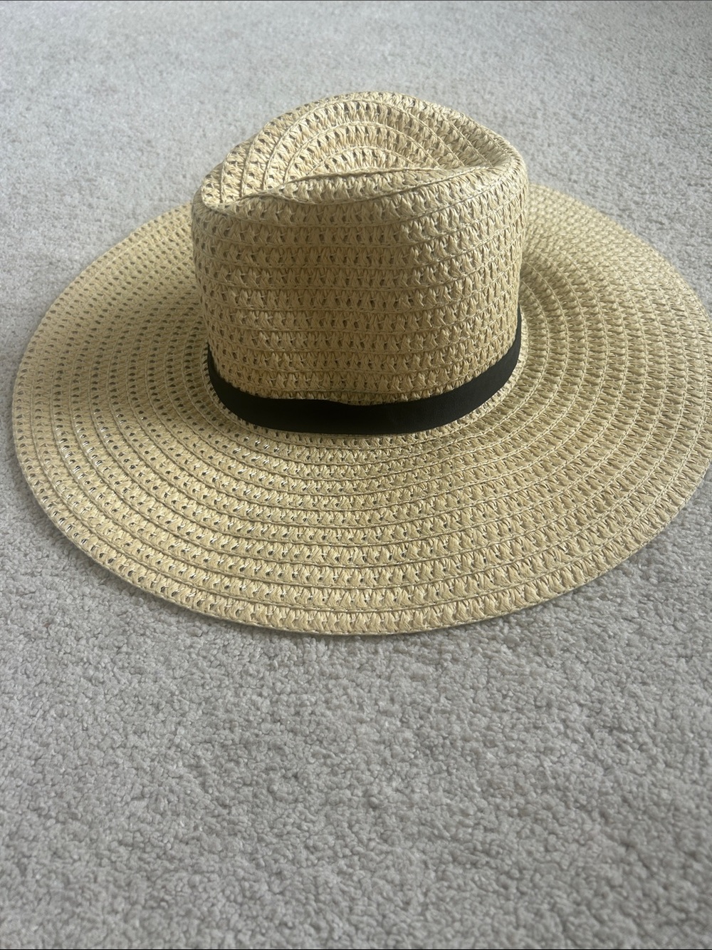 Wide Brim Straw Sun Hat with Black Band